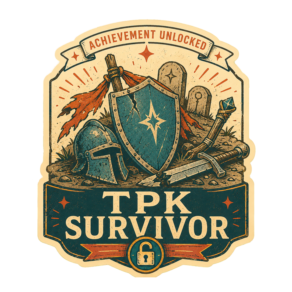 TPK Survivor Sticker, Funny Total Party Kill Tabletop RPG Decal