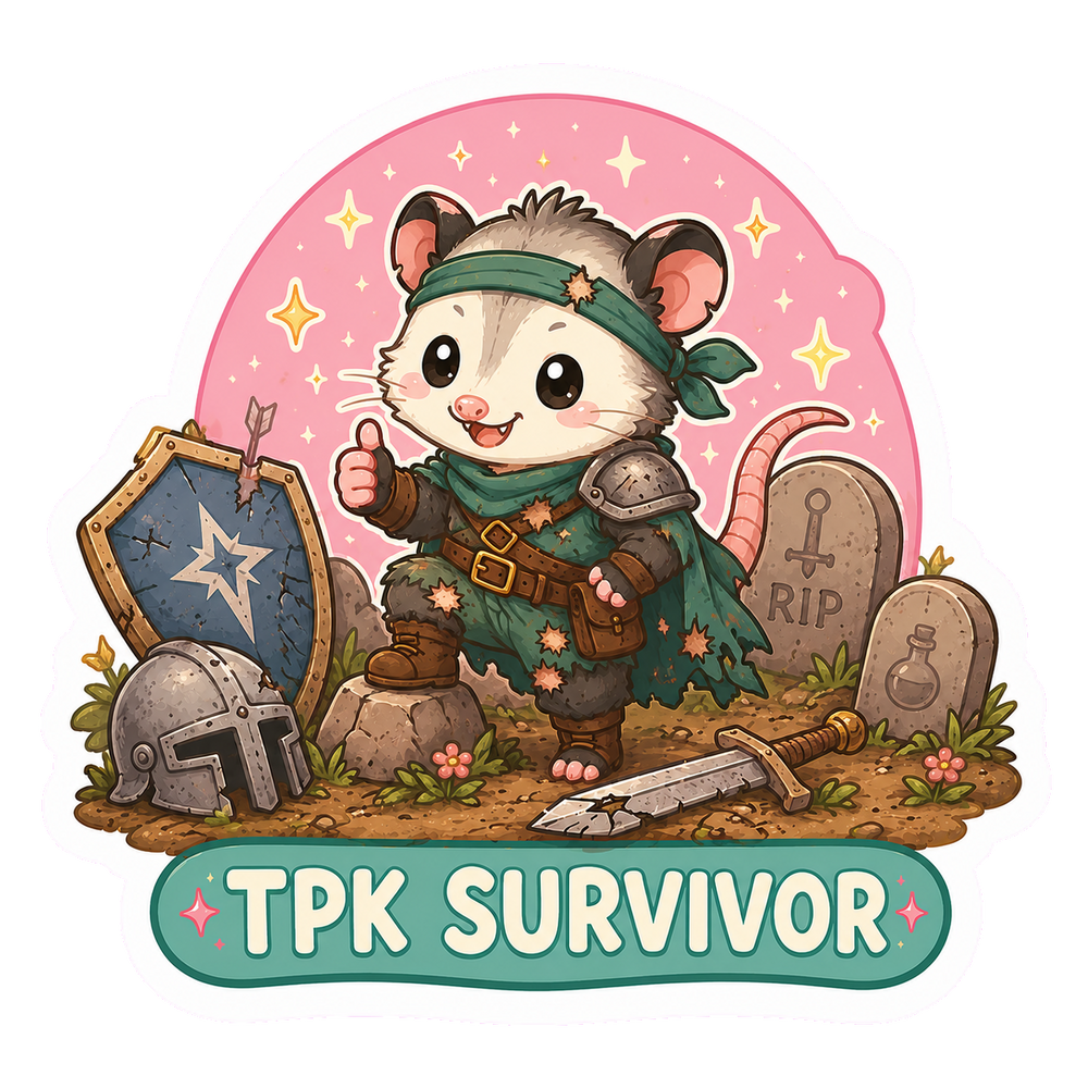 Cute TPK Survivor Sticker, Kawaii Chibi Tabletop RPG Decal