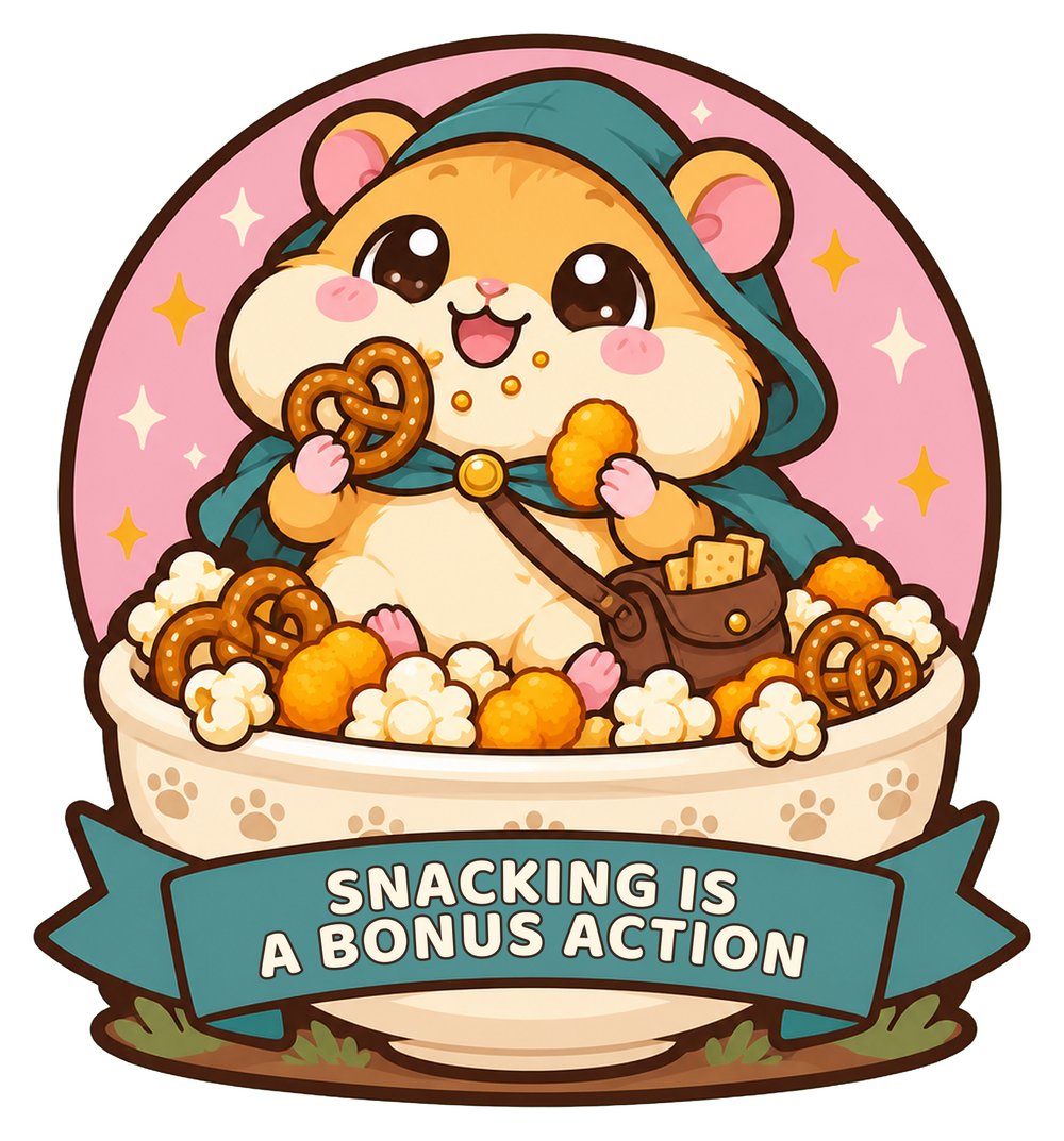 Snacking Is a Bonus Action Sticker, Cute Hamster RPG Gift for Game Night