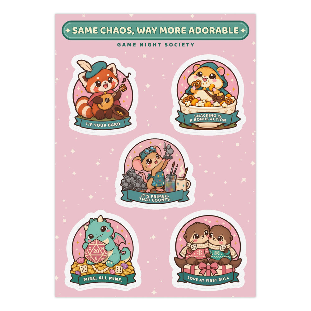 Cute Animal Sticker Sheet, Kawaii Dragon and Red Panda RPG Stickers, A5 Kiss-Cut