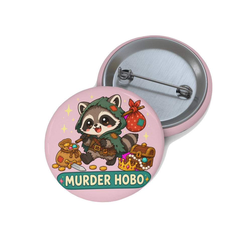 Cute Murder Hobo Pin Button, Kawaii Chibi Raccoon Tabletop RPG Pinback Button