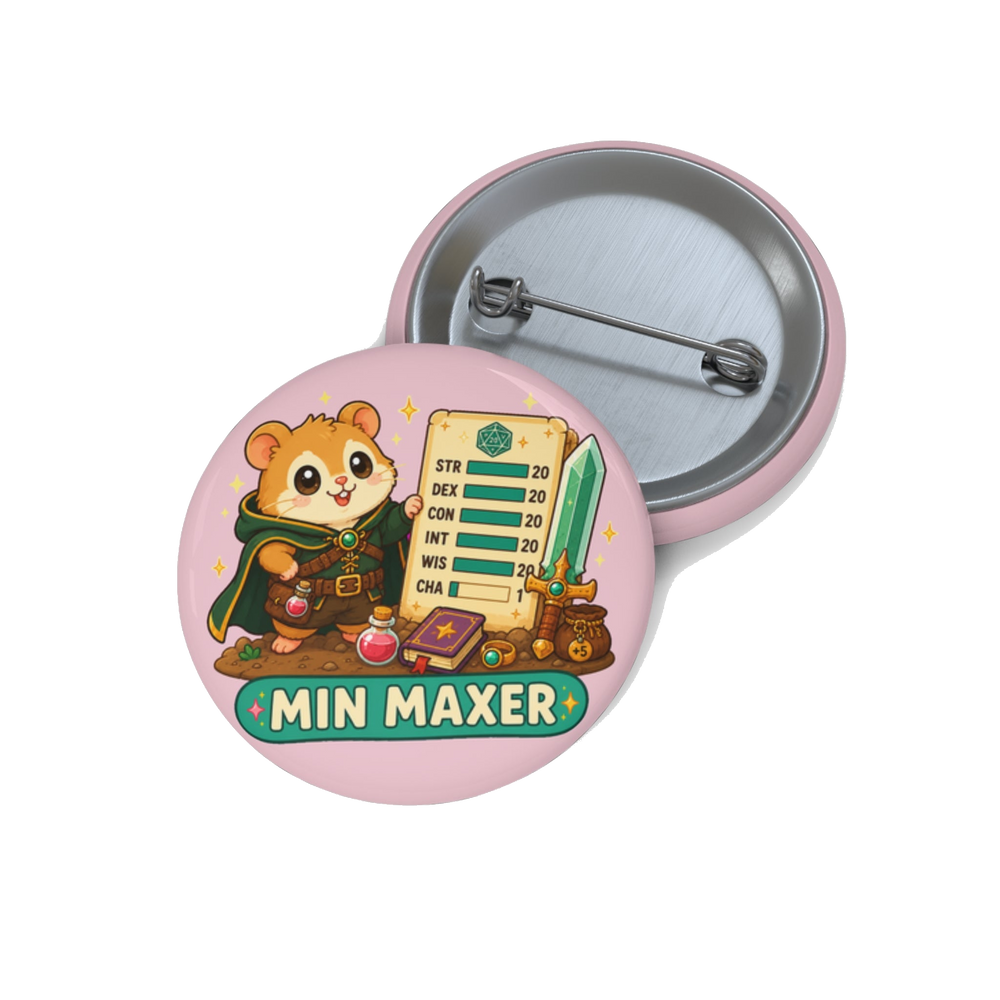 Cute Min Maxer Pin Button, Kawaii Chibi Tabletop RPG Character Sheet Pinback Button