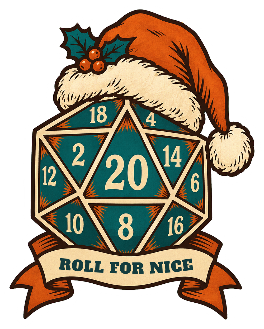 Roll for Nice Sticker, D20 Santa Hat Stocking Stuffer for Tabletop RPG Players