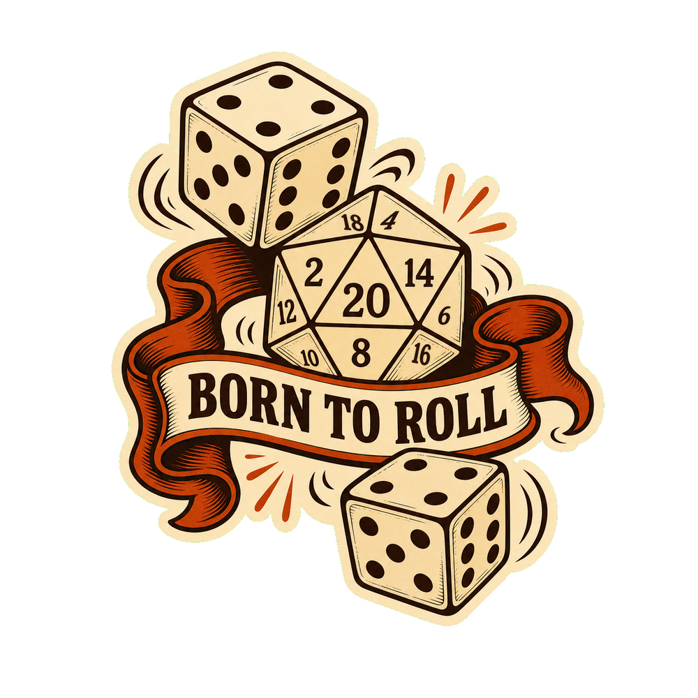 Retro Dice Sticker, Vintage Tattoo D20 and D6 Decal for Board Gamers