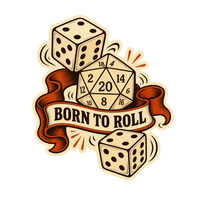 Retro Dice Sticker, Vintage Tattoo D20 and D6 Decal for Board Gamers