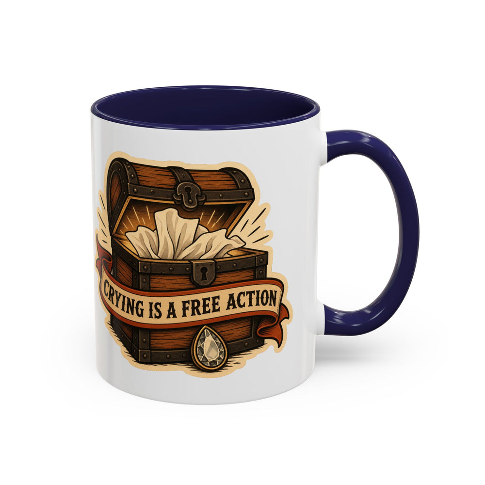 Crying Is a Free Action Mug, Funny Tabletop RPG Coffee Mug