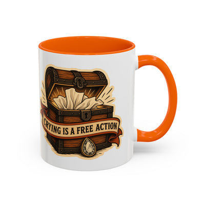 Crying Is a Free Action Mug, Funny Tabletop RPG Coffee Mug