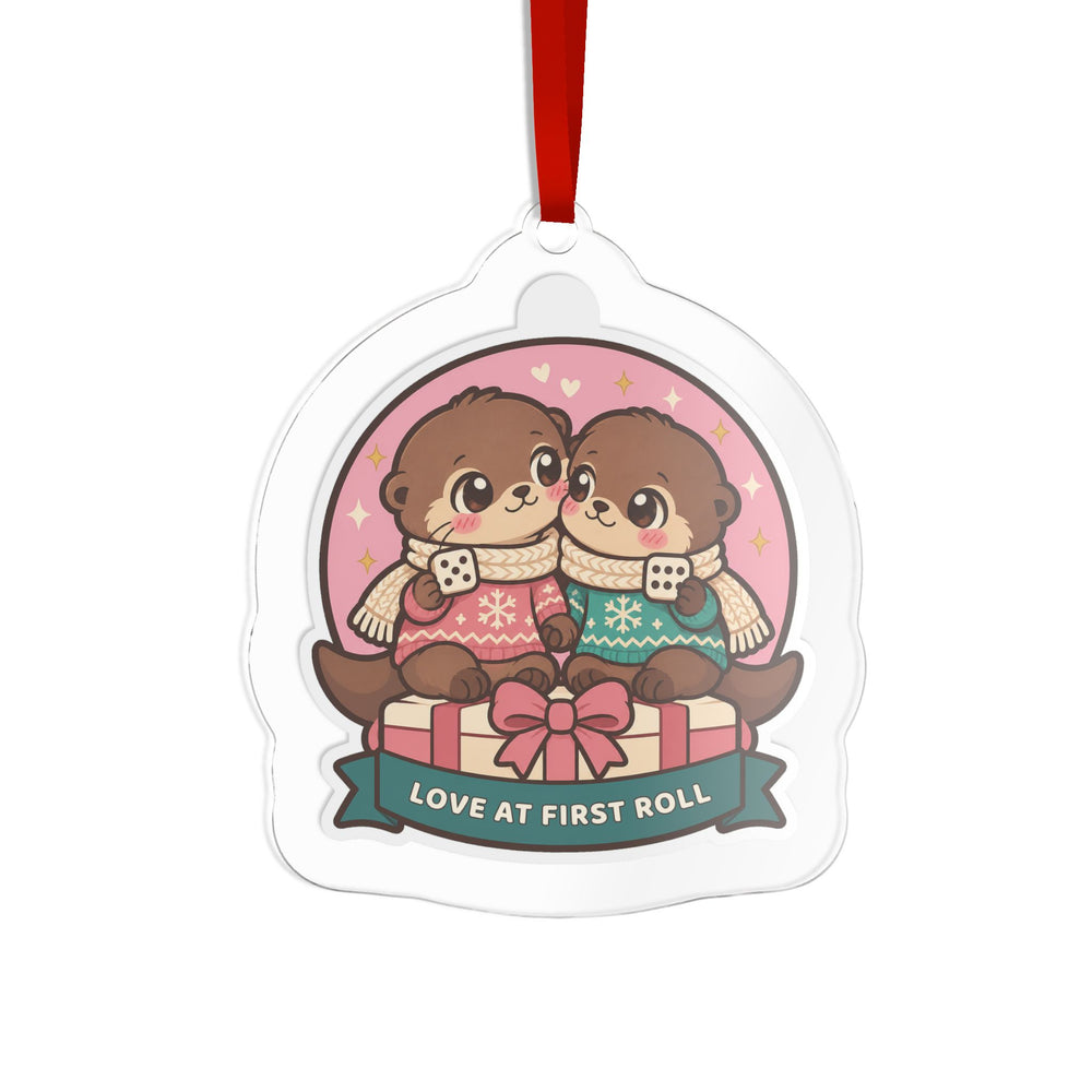 Gamer Couple Christmas Ornament, Love at First Roll Cute Otters With Dice
