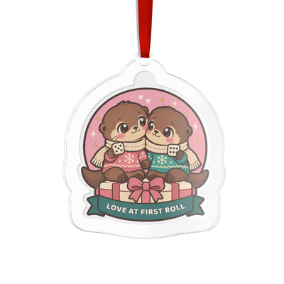 Gamer Couple Christmas Ornament, Love at First Roll Cute Otters With Dice
