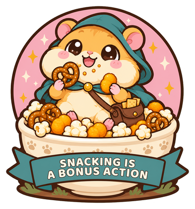 Snacking Is a Bonus Action Sticker, Cute Hamster RPG Gift for Game Night
