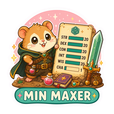 Cute Min Maxer Sticker, Kawaii Chibi Tabletop RPG Character Sheet Decal
