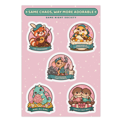 Cute Animal Sticker Sheet, Kawaii Dragon and Red Panda RPG Stickers, A5 Kiss-Cut