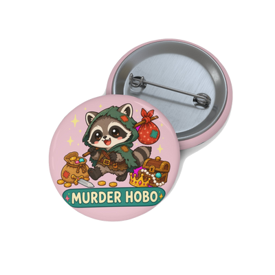 Cute Murder Hobo Pin Button, Kawaii Chibi Raccoon Tabletop RPG Pinback Button