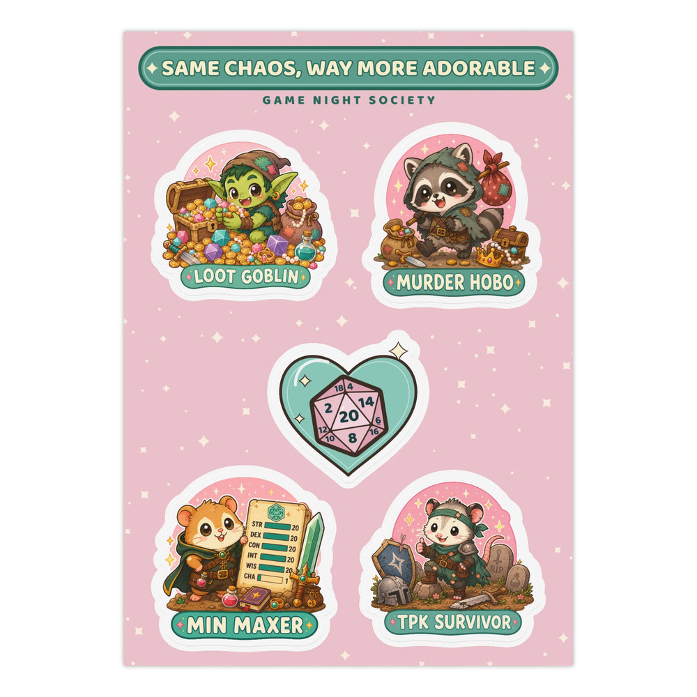 Kawaii Sticker Sheet, Cute Goblin and RPG Party Stickers, A5 Kiss-Cut