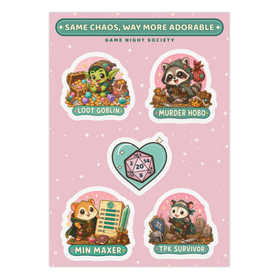 Kawaii Sticker Sheet, Cute Goblin and RPG Party Stickers, A5 Kiss-Cut