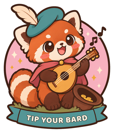 Tip Your Bard Sticker, Cute Red Panda Bard Gift for Tabletop RPG Players
