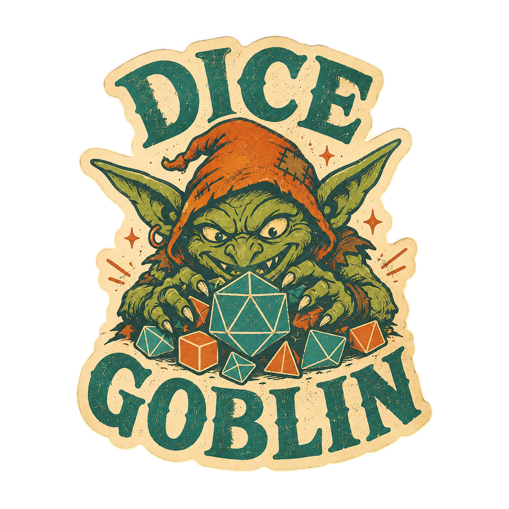 Dice Goblin Sticker, Funny Polyhedral Dice Decal for Tabletop RPG Gamers