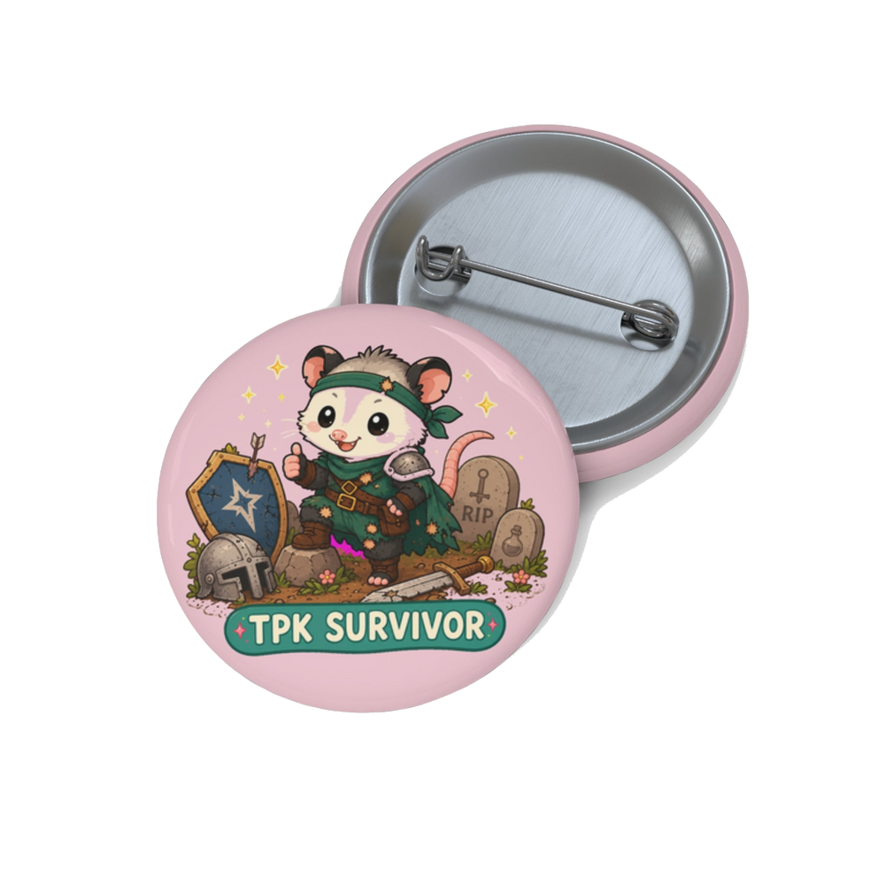 Cute TPK Survivor Pin Button, Kawaii Chibi Tabletop RPG Pinback Button