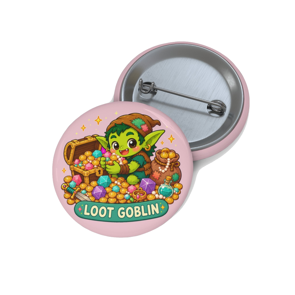 Cute Loot Goblin Pin Button, Kawaii Chibi Tabletop RPG Pinback Button