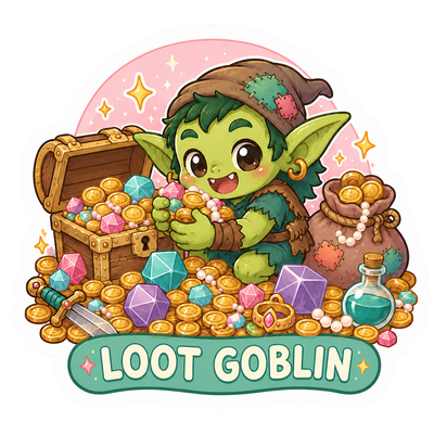 Cute Loot Goblin Sticker, Kawaii Chibi Tabletop RPG Decal