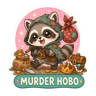 Cute Murder Hobo Sticker, Kawaii Chibi Raccoon Tabletop RPG Decal
