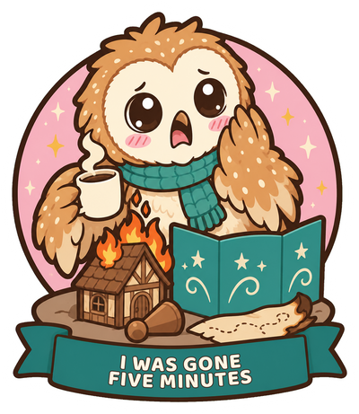 I Was Gone Five Minutes Sticker, Cute Owl Game Master Gift for Tabletop RPG Groups