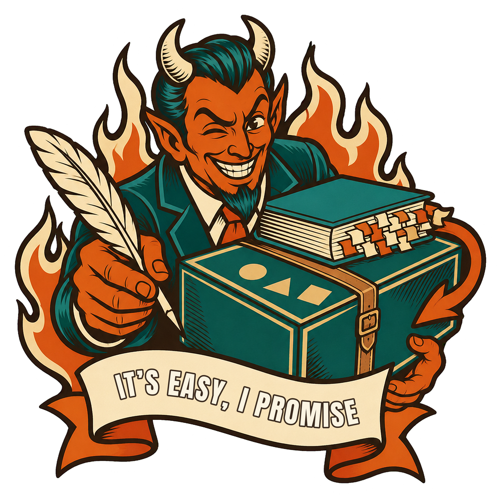 It's Easy I Promise Sticker, Retro Tattoo Flash Devil, Funny Board Game Gift