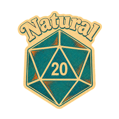 Natural 20 Sticker, Retro D20 Dice Decal for Tabletop RPG Gamers