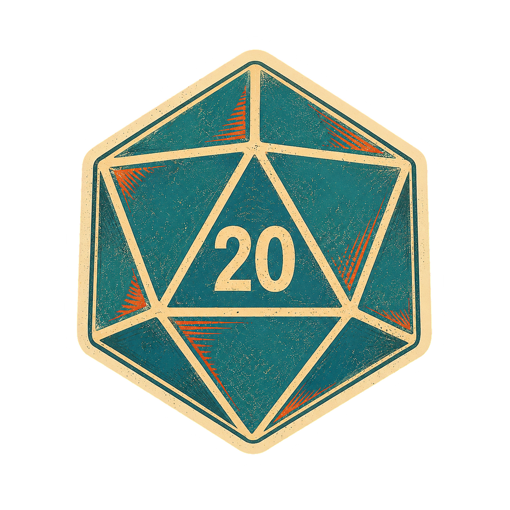 D20 Dice Sticker, Retro Polyhedral Die Vinyl Decal for Tabletop RPG Gamers