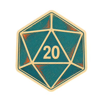 D20 Dice Sticker, Retro Polyhedral Die Vinyl Decal for Tabletop RPG Gamers