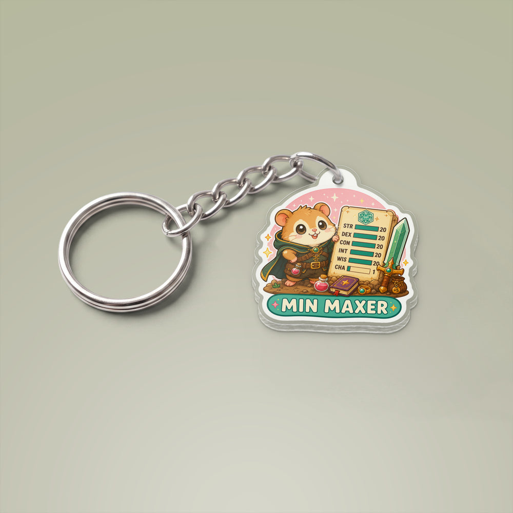 Min Maxer Keychain, Cute RPG Keychain for Tabletop Gamers, Acrylic Charm