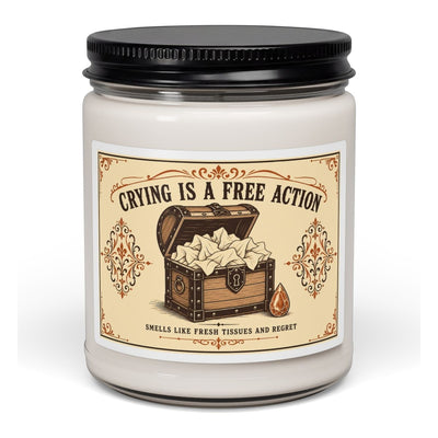 Crying Is a Free Action Candle, Funny RPG Scented Soy Candle